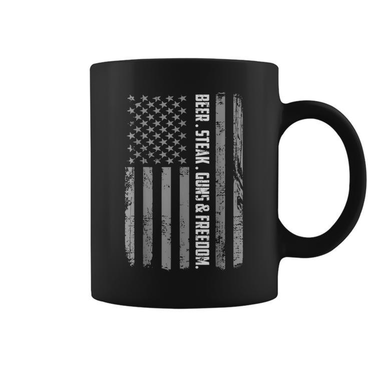 Dad Grandpa Veteran Us Flag Beer Steak Guns Freedom  Coffee Mug