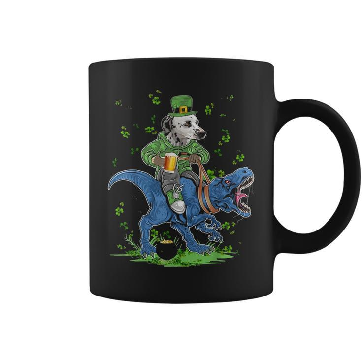 Dalmatian Dog Holding Beer Ride T Rex St Patricks Day Coffee Mug