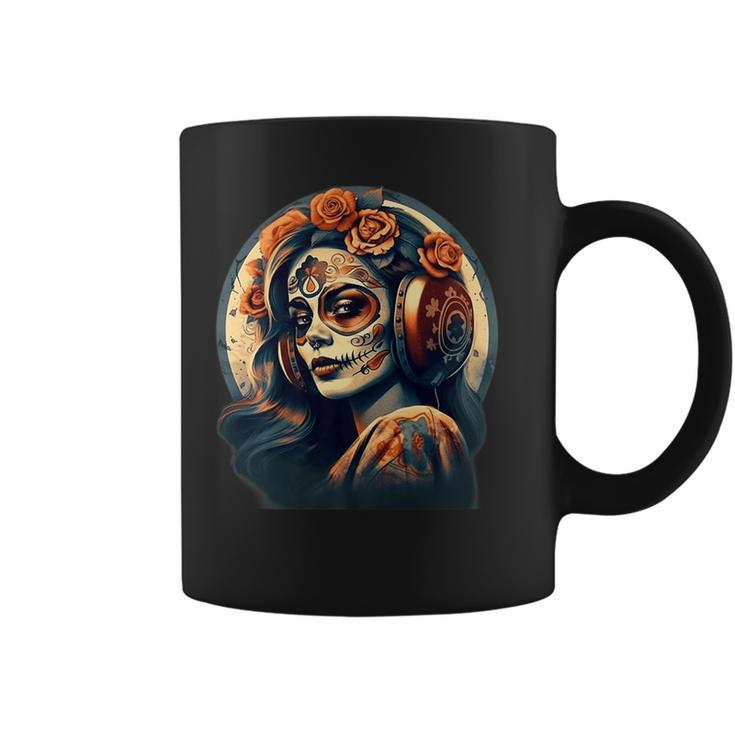 Dia De Los Muertos Calavera Retro Bomber Pinup Sugar Skull   Coffee Mug