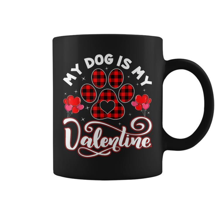 Dog Lover My Dog Is My Valentine Cute Paw Print Red Plaid  Coffee Mug