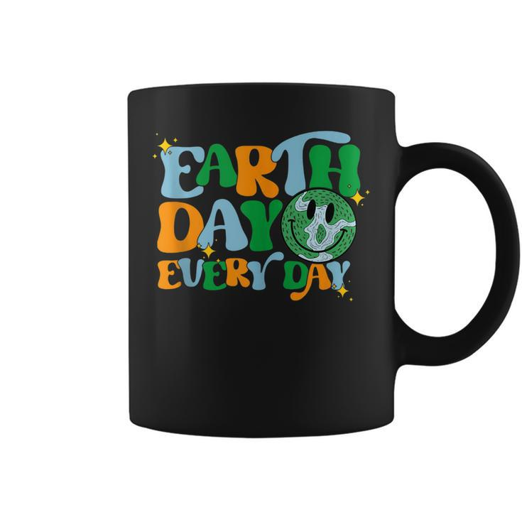 Earth Day Every Day Groovy Face Retro Planet Anniversary  Coffee Mug