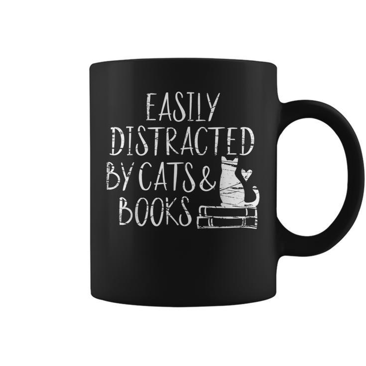 Easily Distracted By Cats And Books - Book Lovers  Coffee Mug
