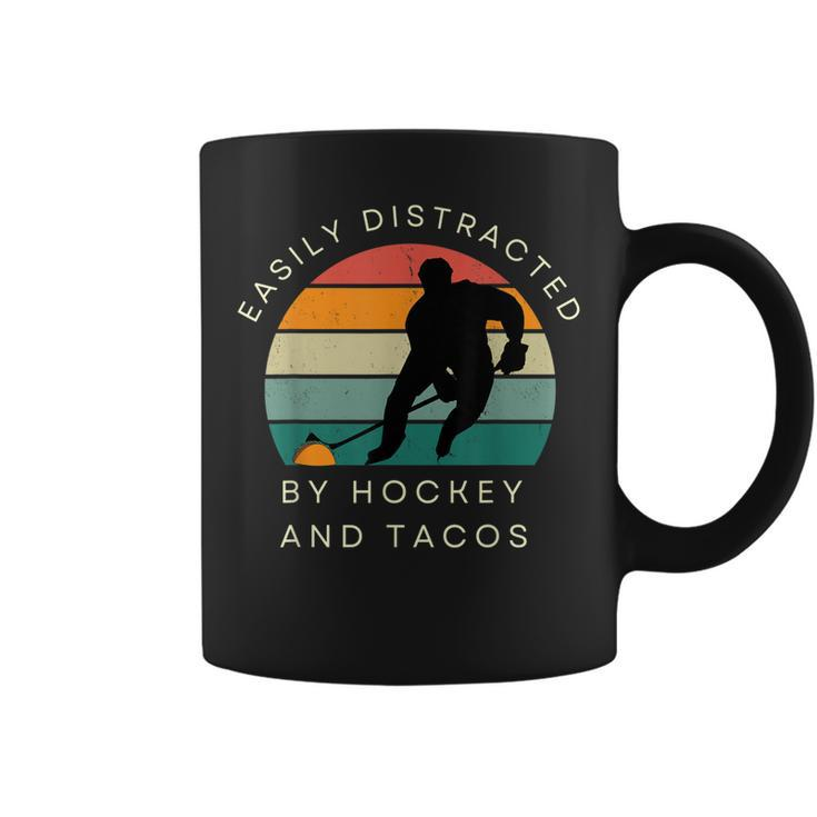 Easily Distracted By Hockey And Tacos Funny Hockey Players  Coffee Mug