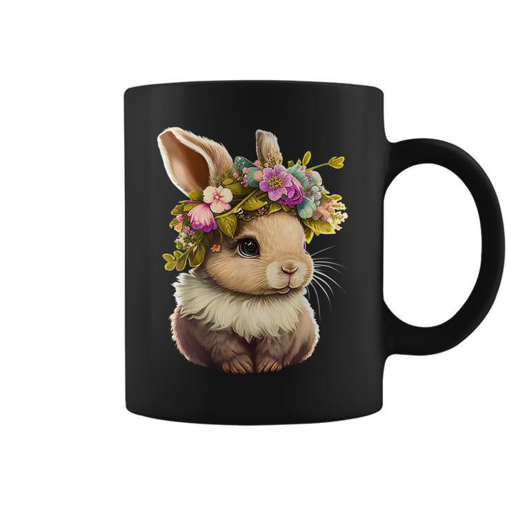 Easter Bunny Rabbit Women - Happy Bunny Flower Graphic Girls  Coffee Mug