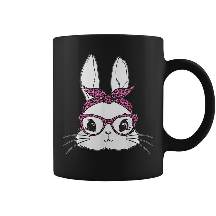 Easter Day Cute Bunny Rabbit Face With Leopard Pink Glasses  Coffee Mug