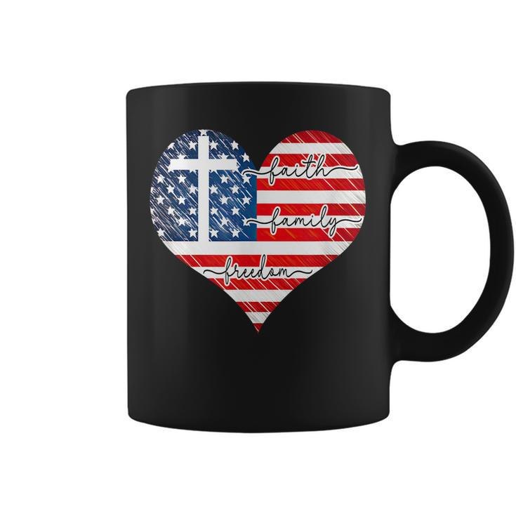 Faith Family Freedom Heart - 4Th Of July Patriotic Flag  Coffee Mug