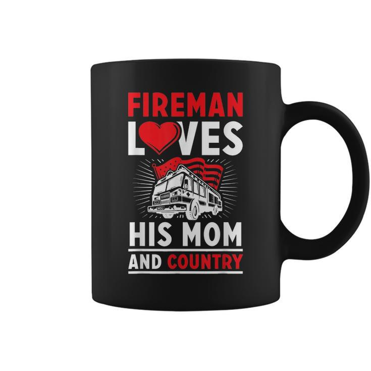 Fireman Loves His Mom And Country Mothers Day Firefighter Coffee Mug