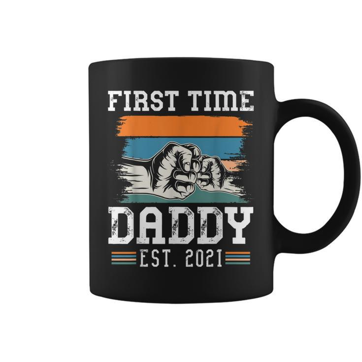 First Time Dad Est 2021 Gift New Dad Retro Vintage Colors  Coffee Mug
