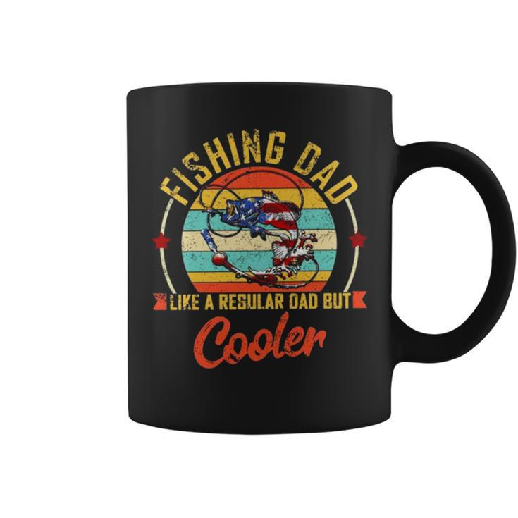 Fishing Dad Like A Regular Dad But Cooler Retro Vintage American Flag Coffee Mug