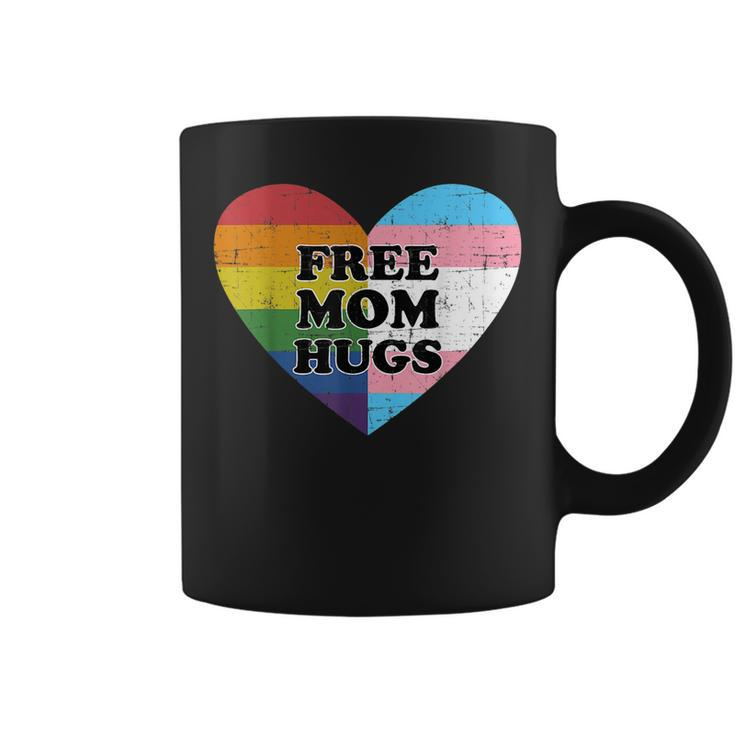 Free Mom Hugs With Rainbow And Transgender Flag Heart  Coffee Mug