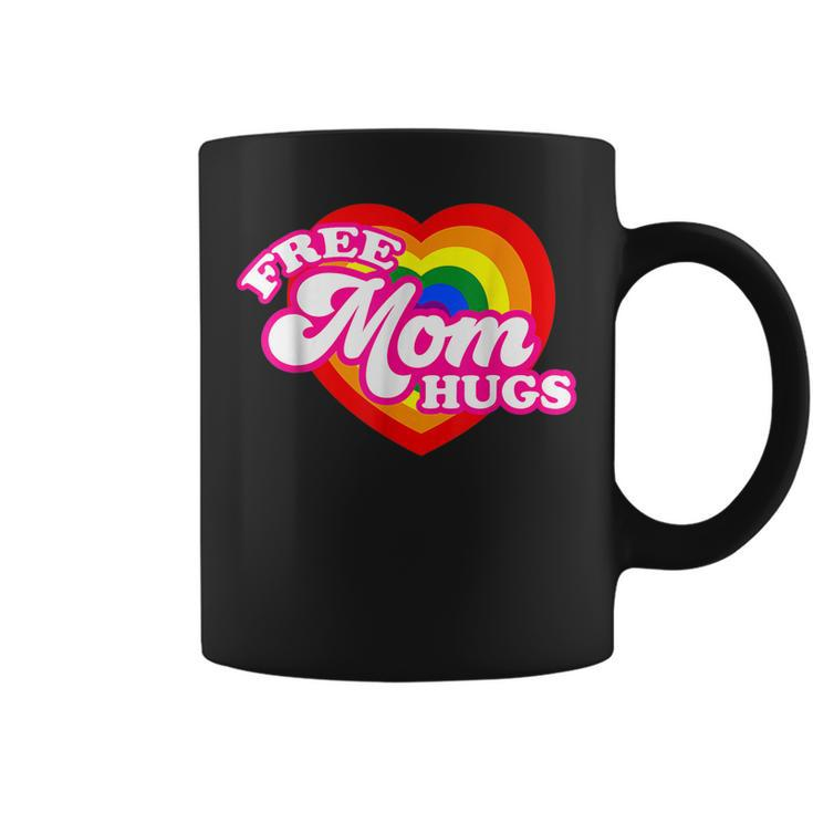 Free Mom Hugs With Rainbow Flag Heart For Women Lgbtq  Coffee Mug