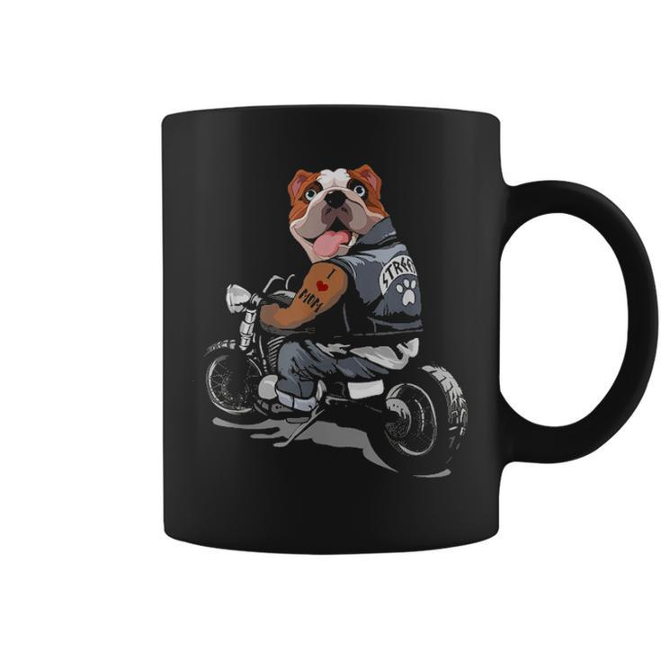 Funny English Bulldog Dog Tattoo I Love Mom Biker Gift Coffee Mug
