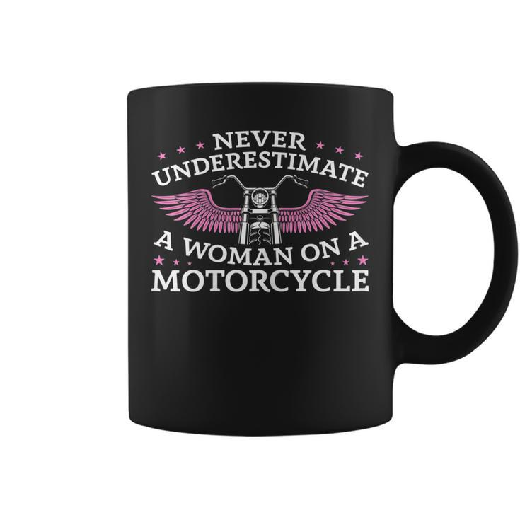 Funny Motorbiker Never Underestimate A Woman On A Motorcycle Gift For Womens Coffee Mug