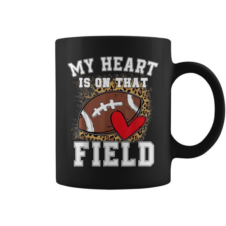 Funny My Heart Is On That Field Football Mom Leopard  Coffee Mug