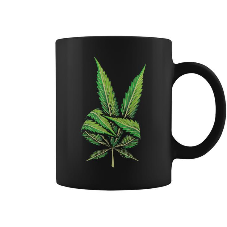 Funny Peace Hand Weed Gift Cool Marijuana Leaf Peace Sign  Coffee Mug