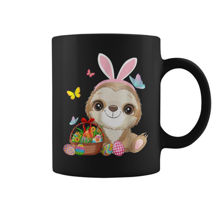Funny Sloth Bunny Ear With Eggs Basket Easter Costume Rabbit  Coffee Mug
