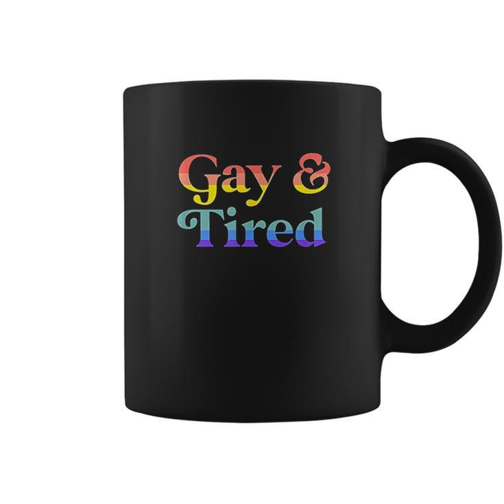 Gay And Tired LGBTQIA Retro Aesthetic Lesbian Pride Flag Coffee Mug
