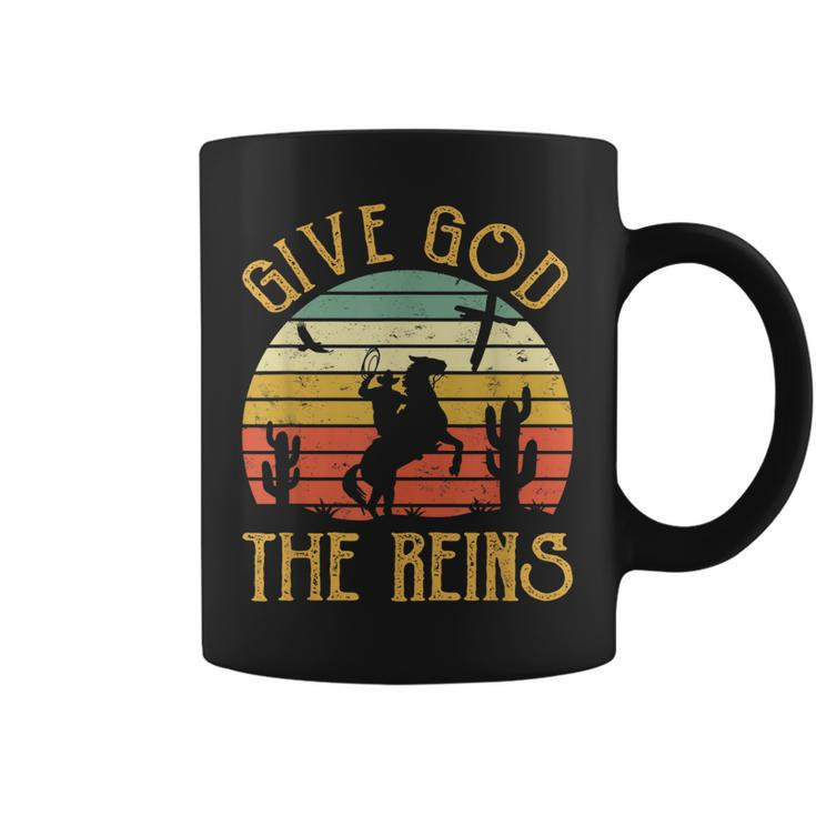 Give God The Reins  Funny Cowboy Riding Horse Christian  Coffee Mug