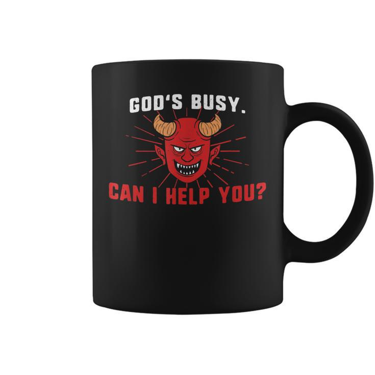 Gods Busy Can I Help You Devil Funny  Coffee Mug