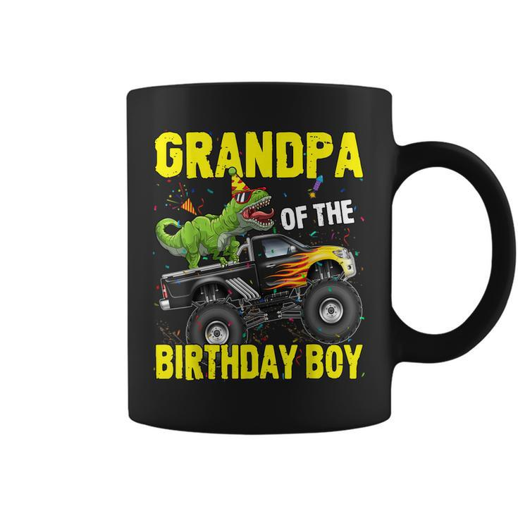 Grandpa Of The Birthday Boy Dinosaurs T Rex Monster Truck Coffee Mug