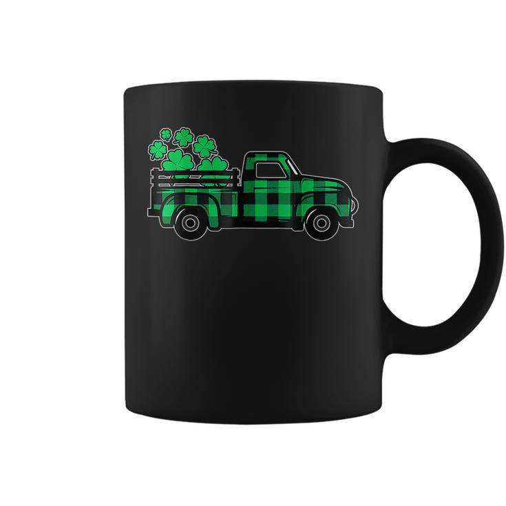 Green Buffalo Plaid Shamrock Pickup Truck St Patricks Day Coffee Mug