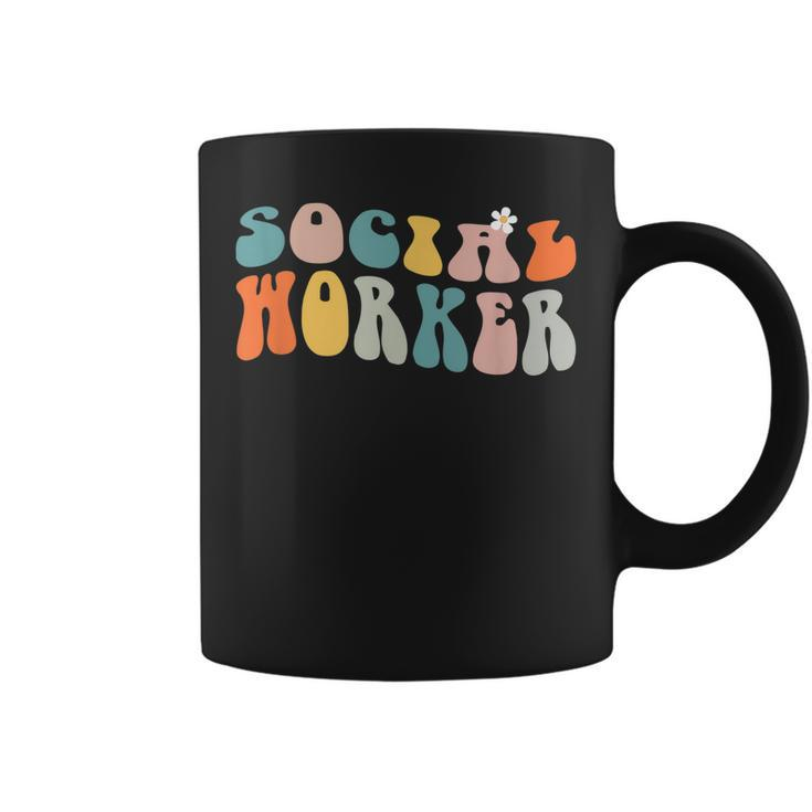 Groovy Retro Social Worker Leopard Rainbow Funny Work Love  Coffee Mug