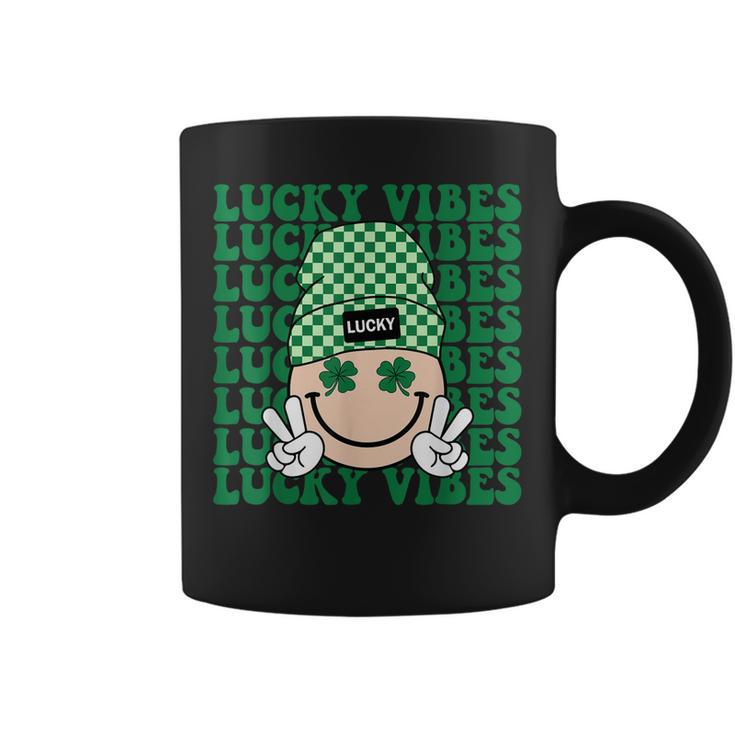 Groovy Smile Face Lucky Vibes Shamrock St Patricks Day  Coffee Mug