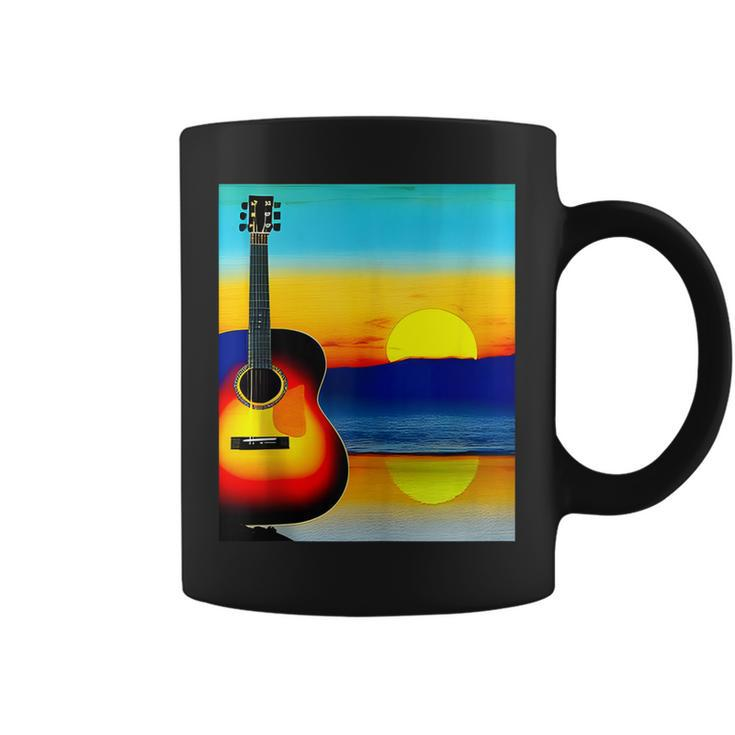 Guitar With Sunset Artistic Design For Guitarists & Musician  Coffee Mug