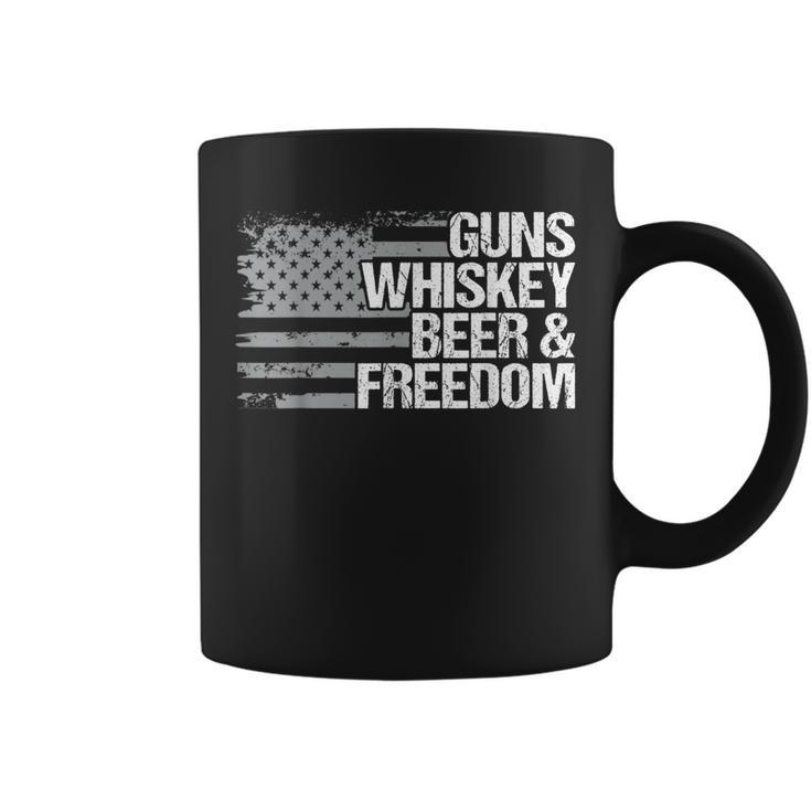 Guns Whiskey Beer And Freedom Veteran American Flag  Coffee Mug