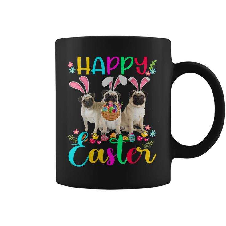 Happy Easter Three Pug Wearing Bunny Ear Pug Lover  Coffee Mug
