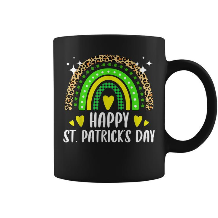 Happy St Patricks Day Rainbow Leopard Print Shamrock Irish Coffee Mug