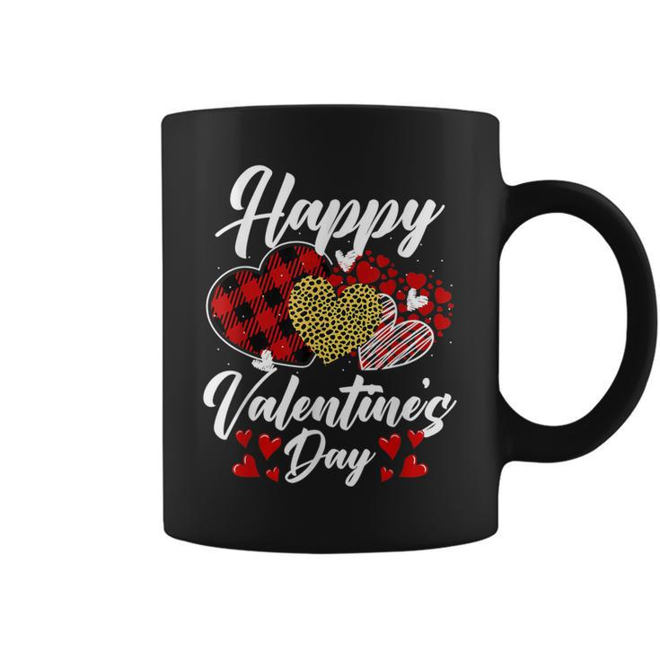 Happy Valentines Day Hearts With Leopard Plaid Valentine  Coffee Mug