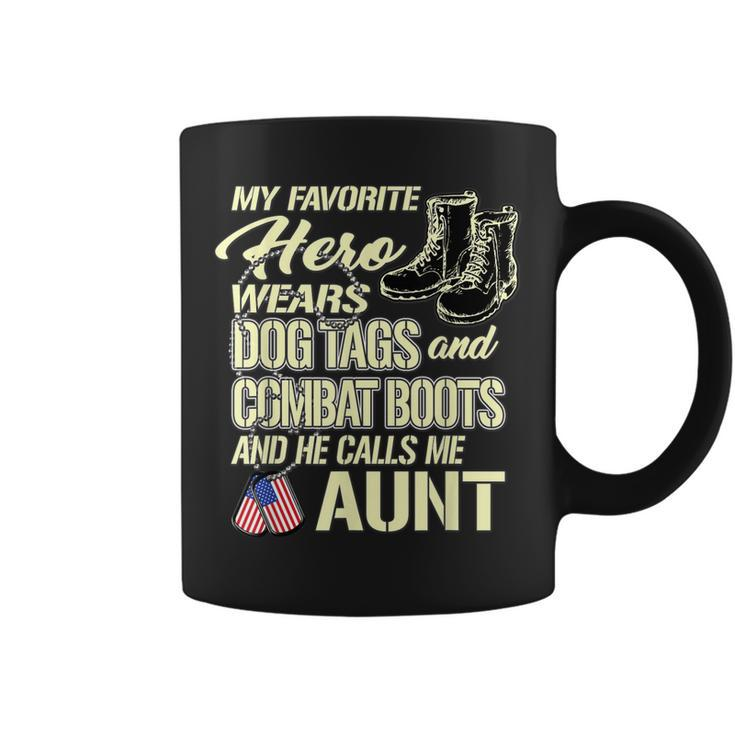 Hero Wears Dog Tags Combat Boots Proud Military Aunt Gift  Coffee Mug