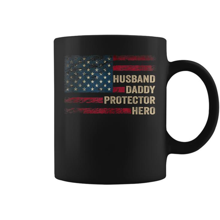 Husband Daddy Protector Hero Distressed Usa Flag Fathers Day  Coffee Mug