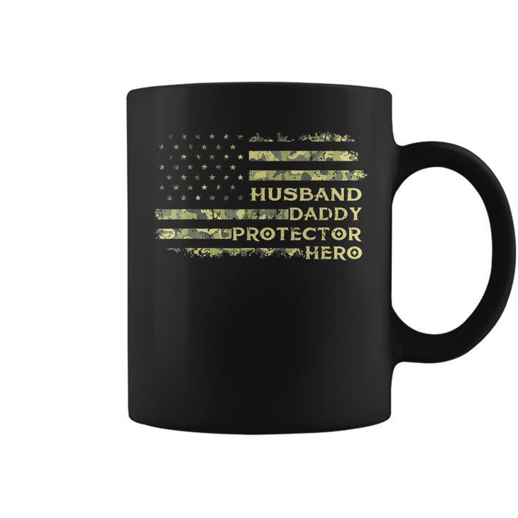 Husband Daddy Protector Hero  Fathers Day Flag Dad Papa Gift For Mens Coffee Mug