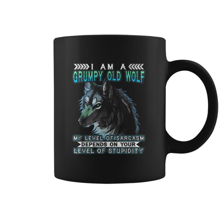 I Am A Grumpy Old Wolf My Level Of Sarcasm T  Coffee Mug