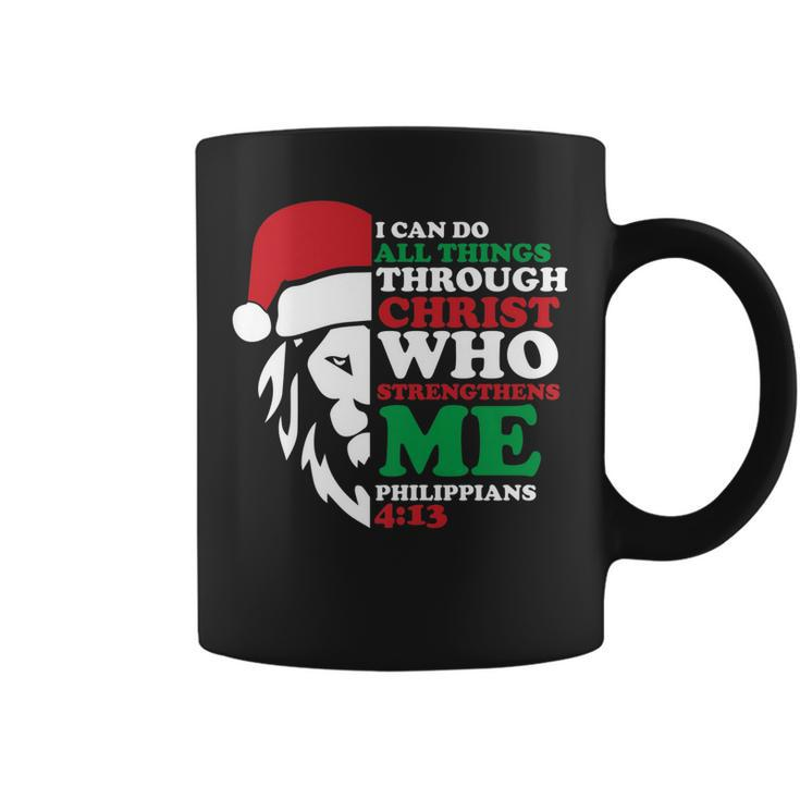 I Can Do All Things Through Christ Christmas Pajama Lion   Coffee Mug