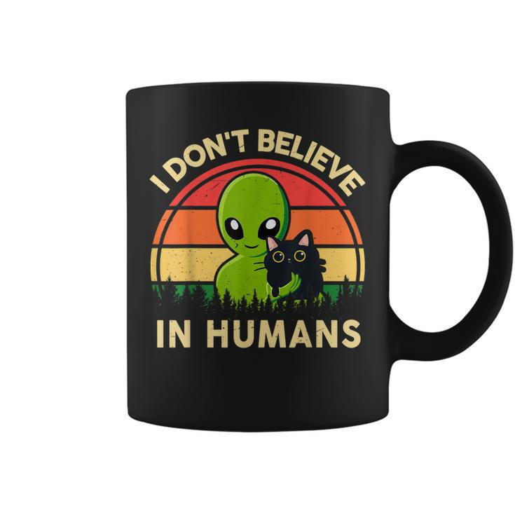 I Dont Believe In Humans Funny Alien Ufo Cat Vintage Retro Coffee Mug