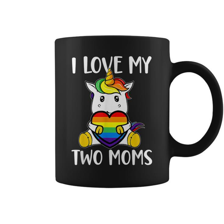 I Love My Two Moms Cute Lgbt Gay Ally Unicorn Girls Kids  Coffee Mug