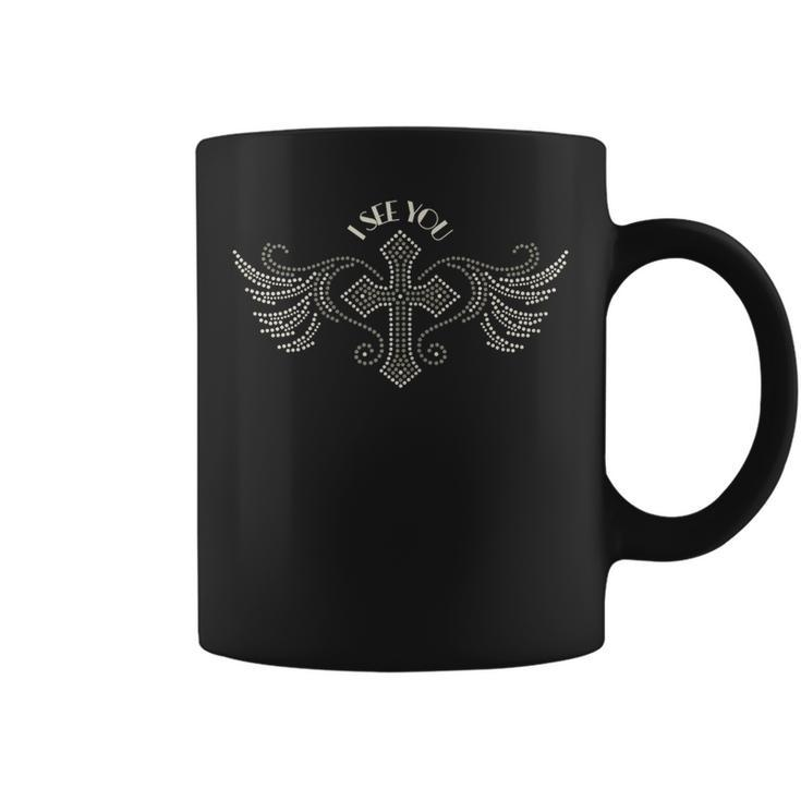 I See You With Dotted Cross And Wings Custom Graphic  Gift For Womens Coffee Mug