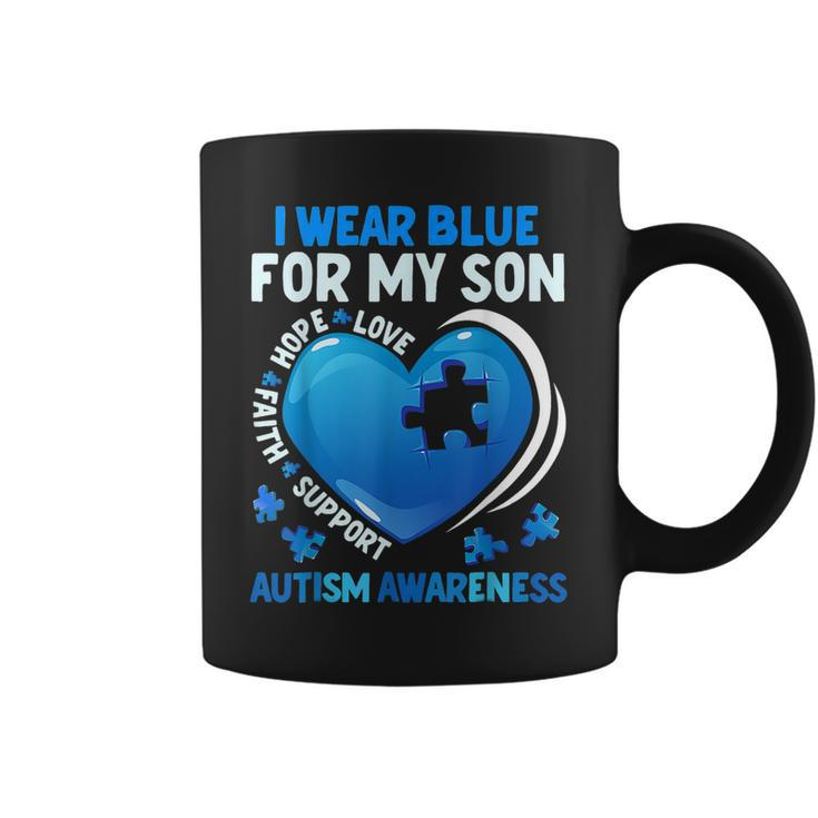 I Wear Blue For My Son Autism Awareness Day Autistic Mom Dad Coffee Mug