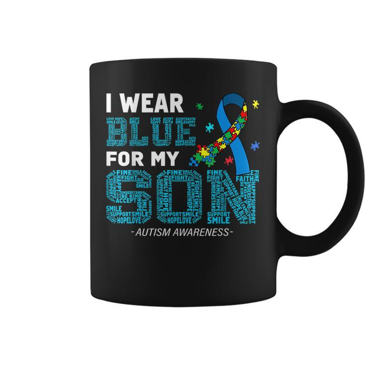 I Wear Blue For My Son Autism Awareness Month  Mom Dad  Coffee Mug