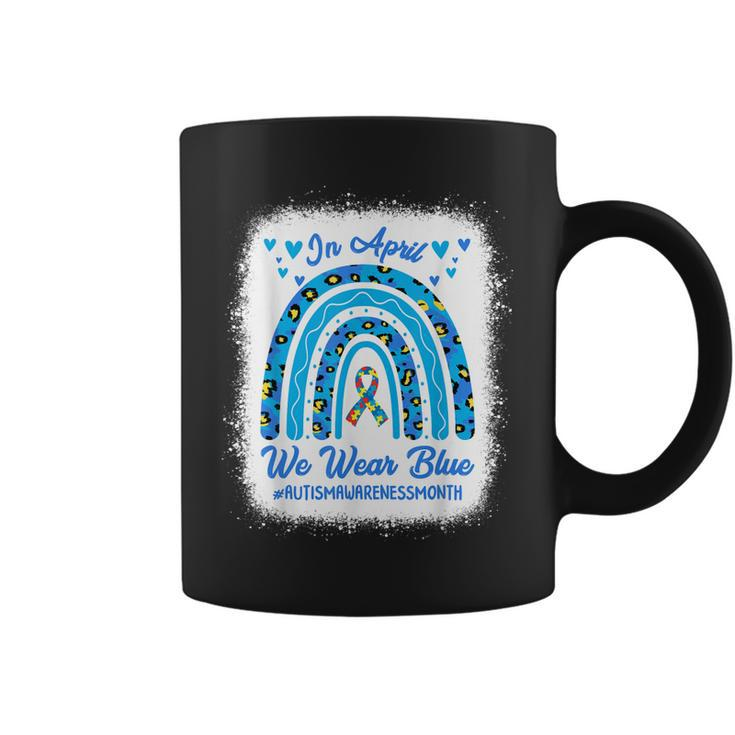 In April We Wear Blue Autism Awareness Month Leopard Rainbow  Coffee Mug