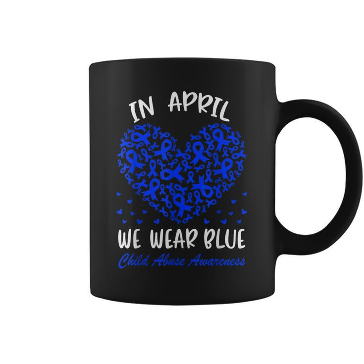 In April We Wear Blue Child Abuse Prevention Awareness Heart  Coffee Mug
