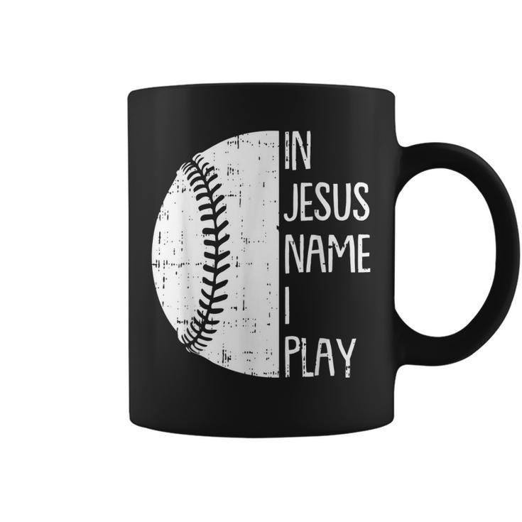 In Jesus Name Christmas Christian I Play Baseball Player Coffee Mug