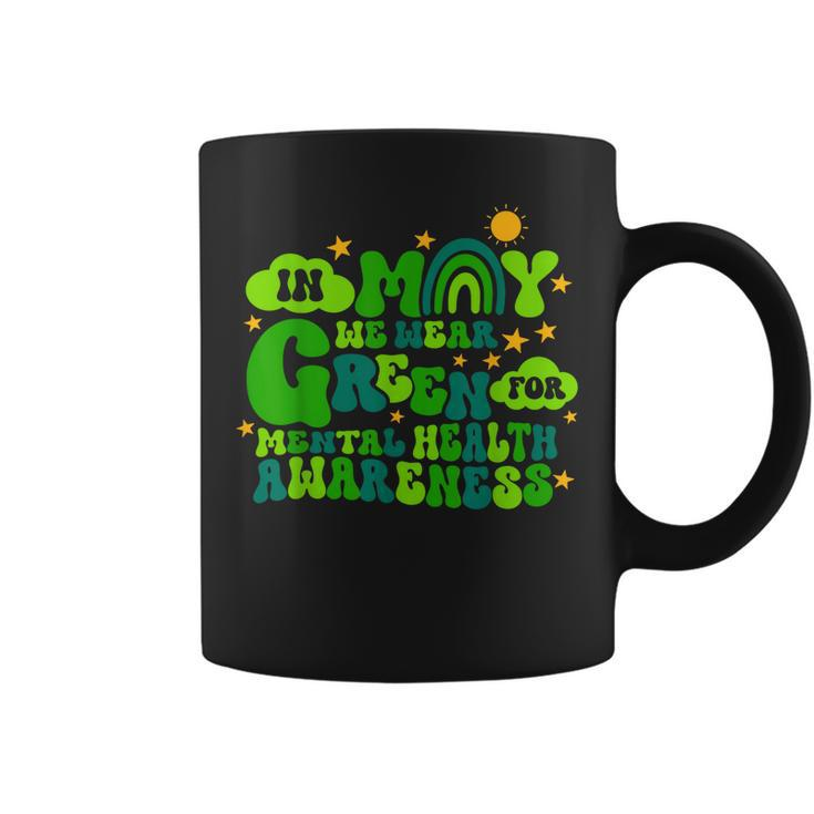 In May We Wear Green Retro Mental Health Awareness Month  Coffee Mug