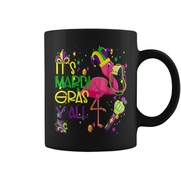 Its Mardi Gras Yall Flamingo Jester Hat Mardi Beads  Coffee Mug