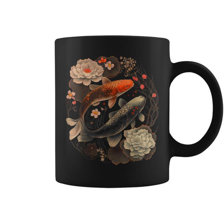 Japanese Fish Koi Carp Vintage Graphic Cherry Blossom  Coffee Mug