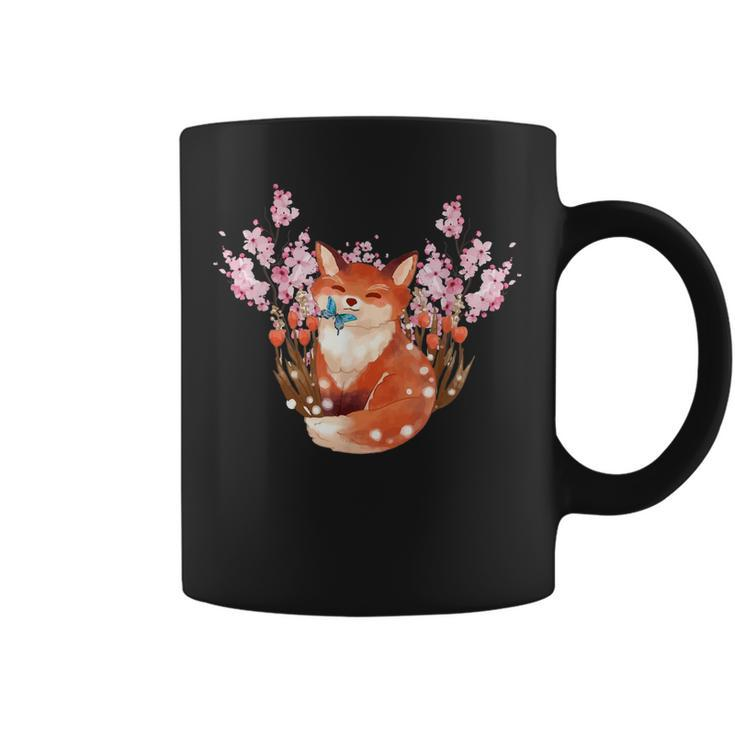 Japanese Fox Cherry Blossom Flower Sakura Lover  Coffee Mug