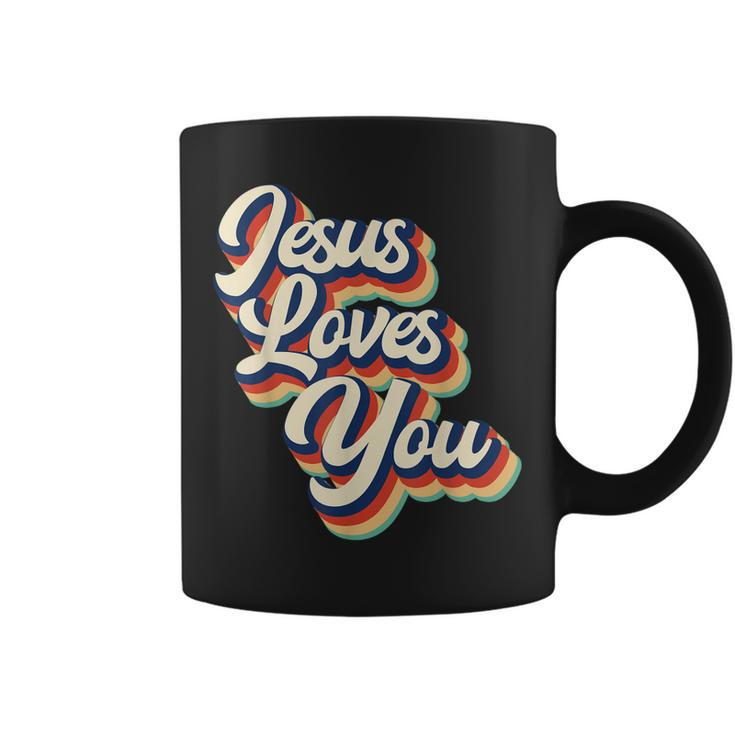 Jesus Loves You Retro Groovy Style Graphic Design  Coffee Mug